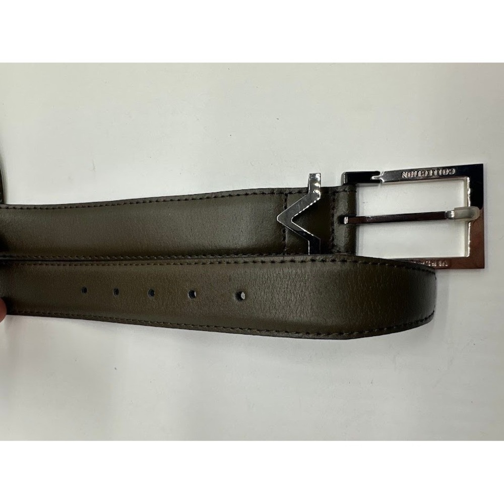Versace Collection Men Dark Olive Leather V Buckle Belt Size 38 95 Made in Italy
